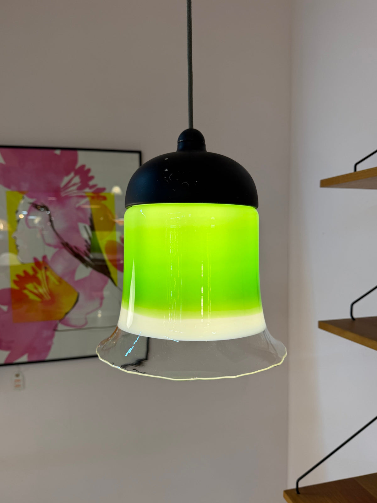 Hängelampe grün weiß Glas von Peill & Putzler