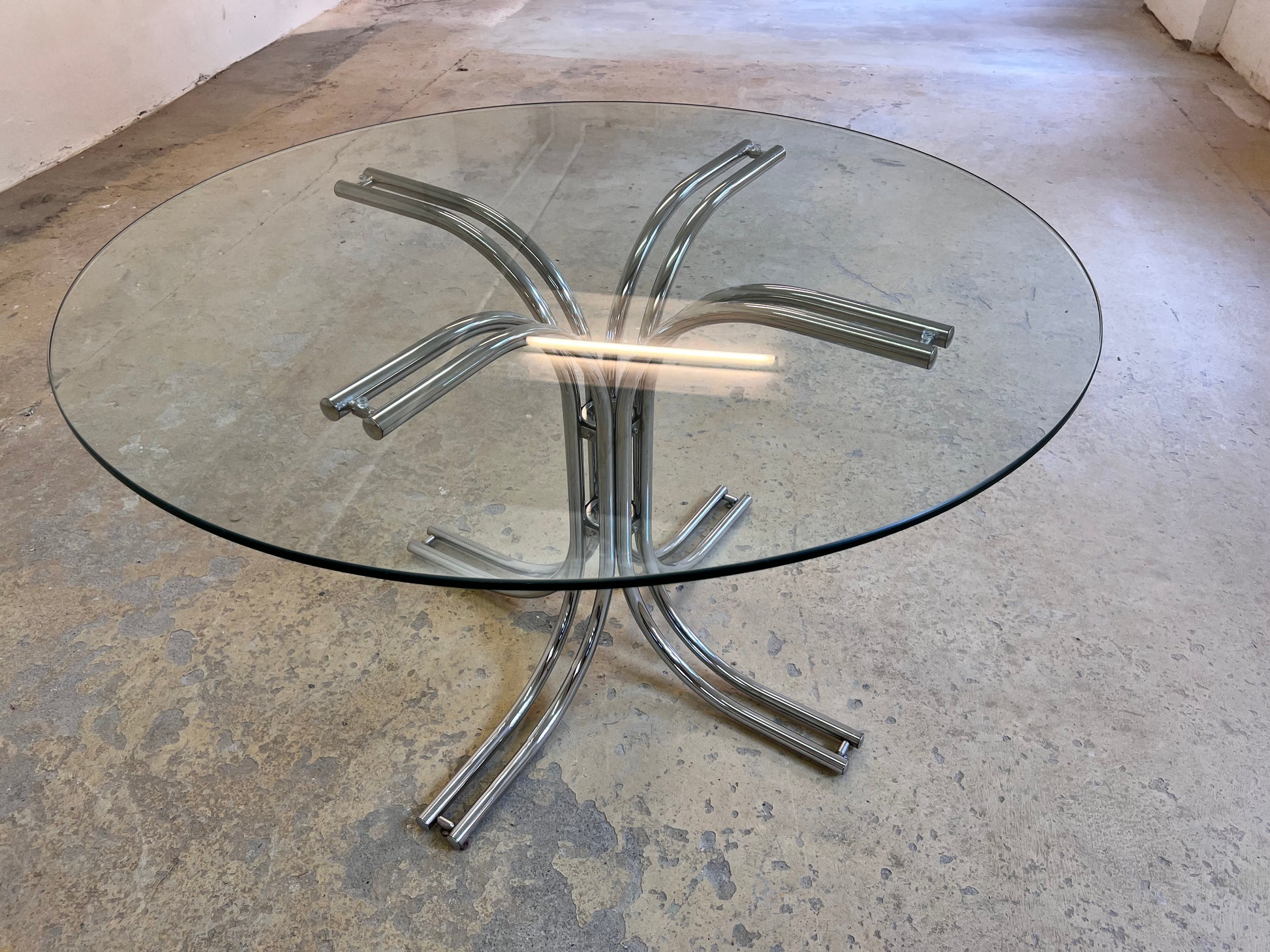Runder Esstisch ∅ 120 cm Glas & Chrom von Gastone Rinaldi