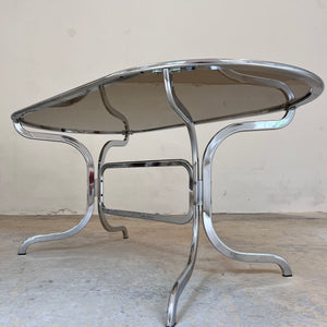 Ovaler Esstisch Chrom & Rauchglas von Gastone Rinaldi für Rima