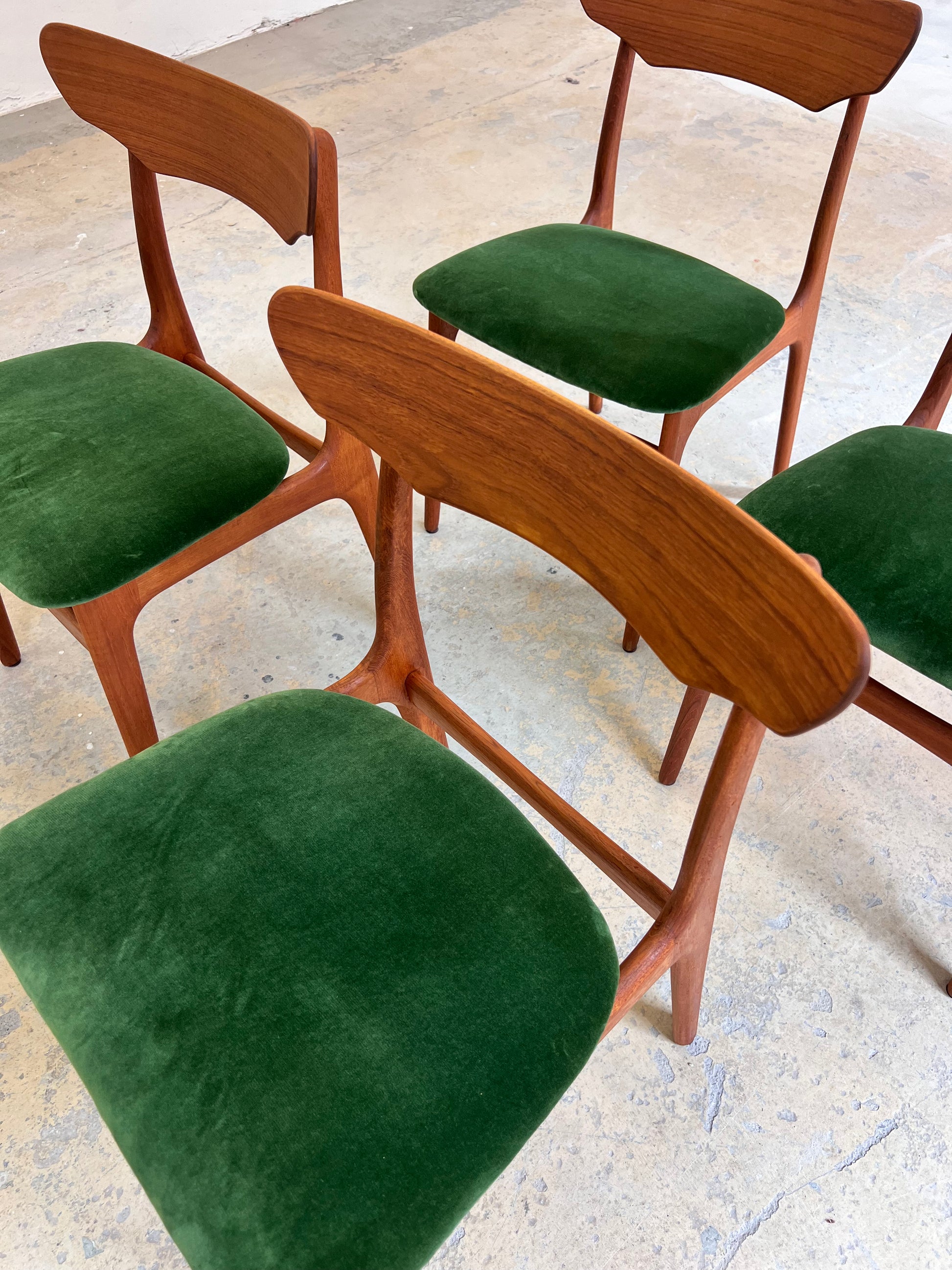 Set: 4x Polsterstuhl grün Teak von Schiønning & Elgaard für Randers Møbelfabrik