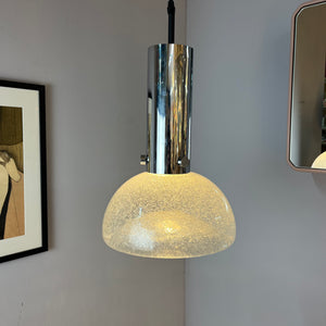 Hängelampe Chrom Eisglas von Herbert Proft für Glashütte Limburg