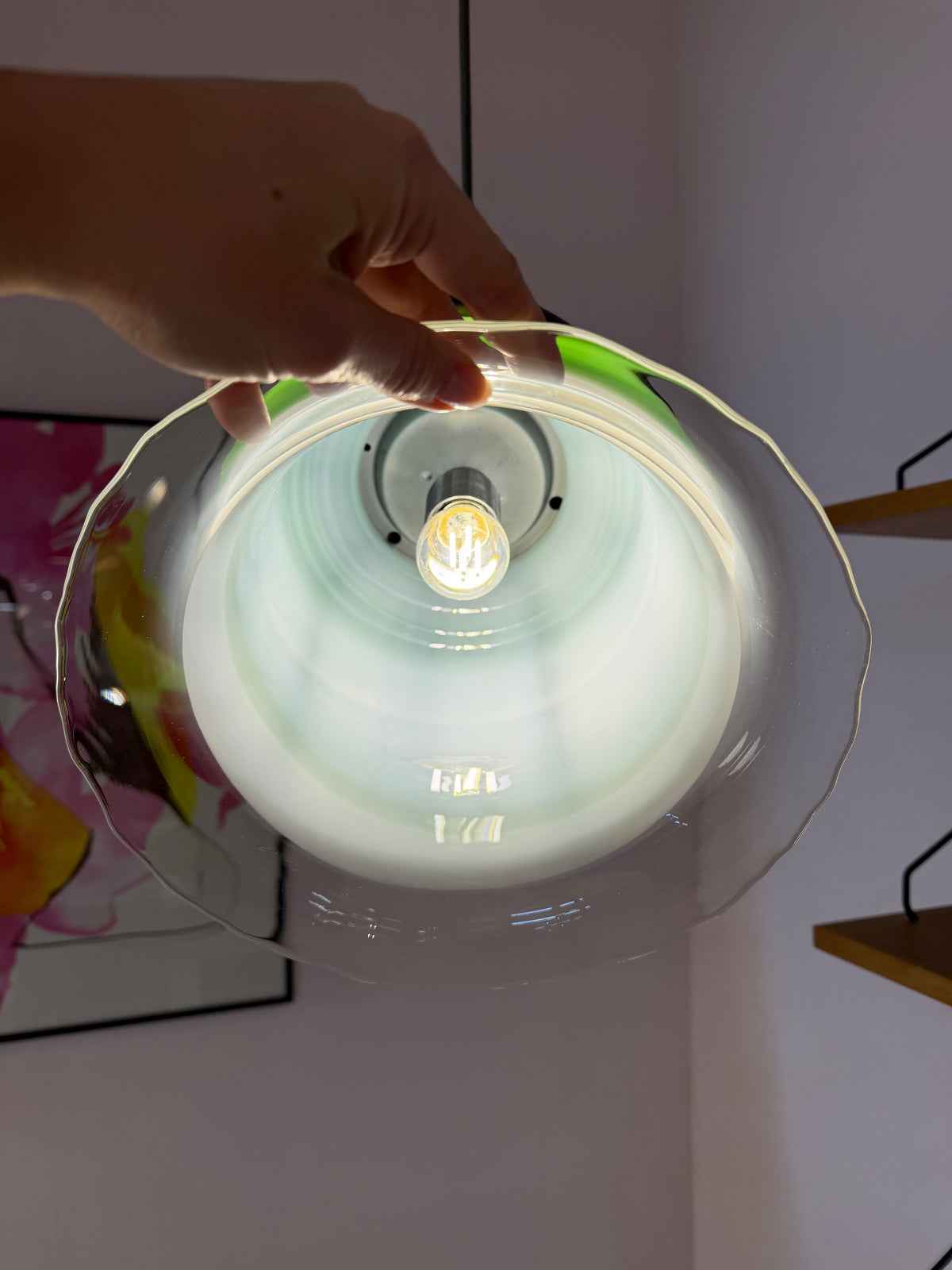 Hängelampe grün weiß Glas von Peill & Putzler