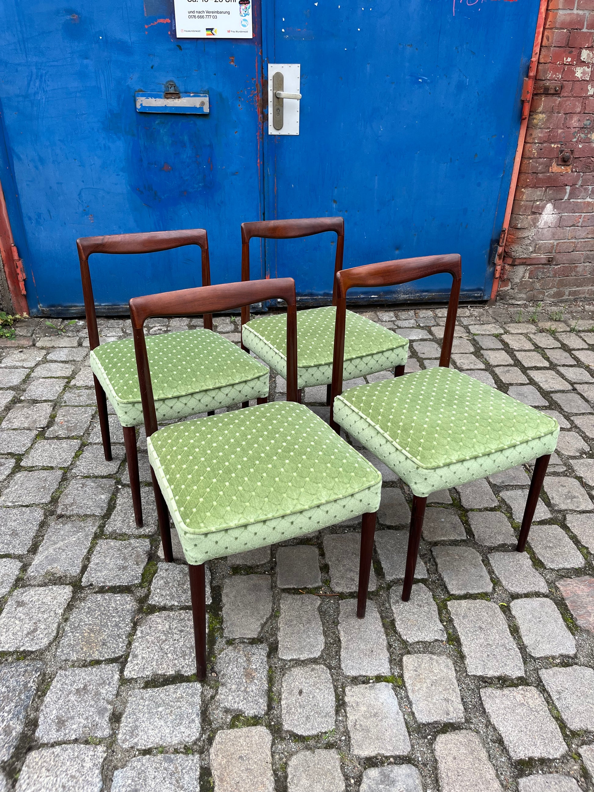 Set: 4x Polsterstuhl grün Palisander