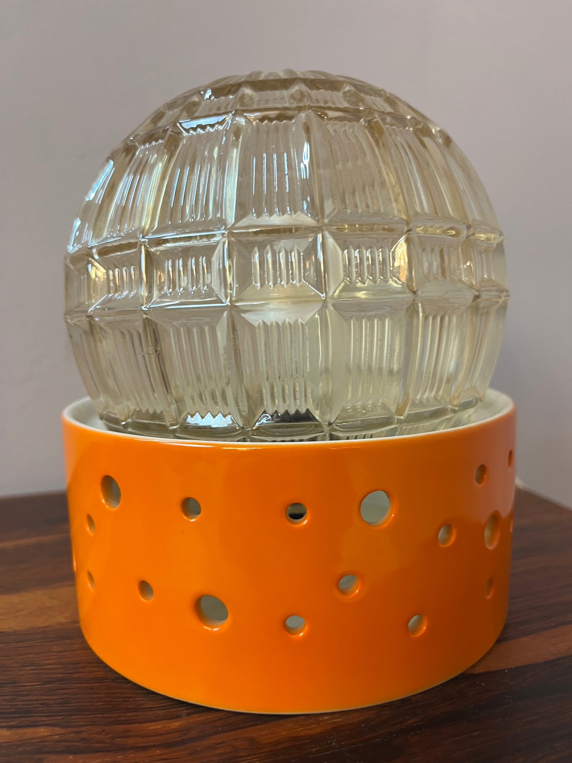 Tischlampe orange weiß von Gerold Porzellan Bavaria