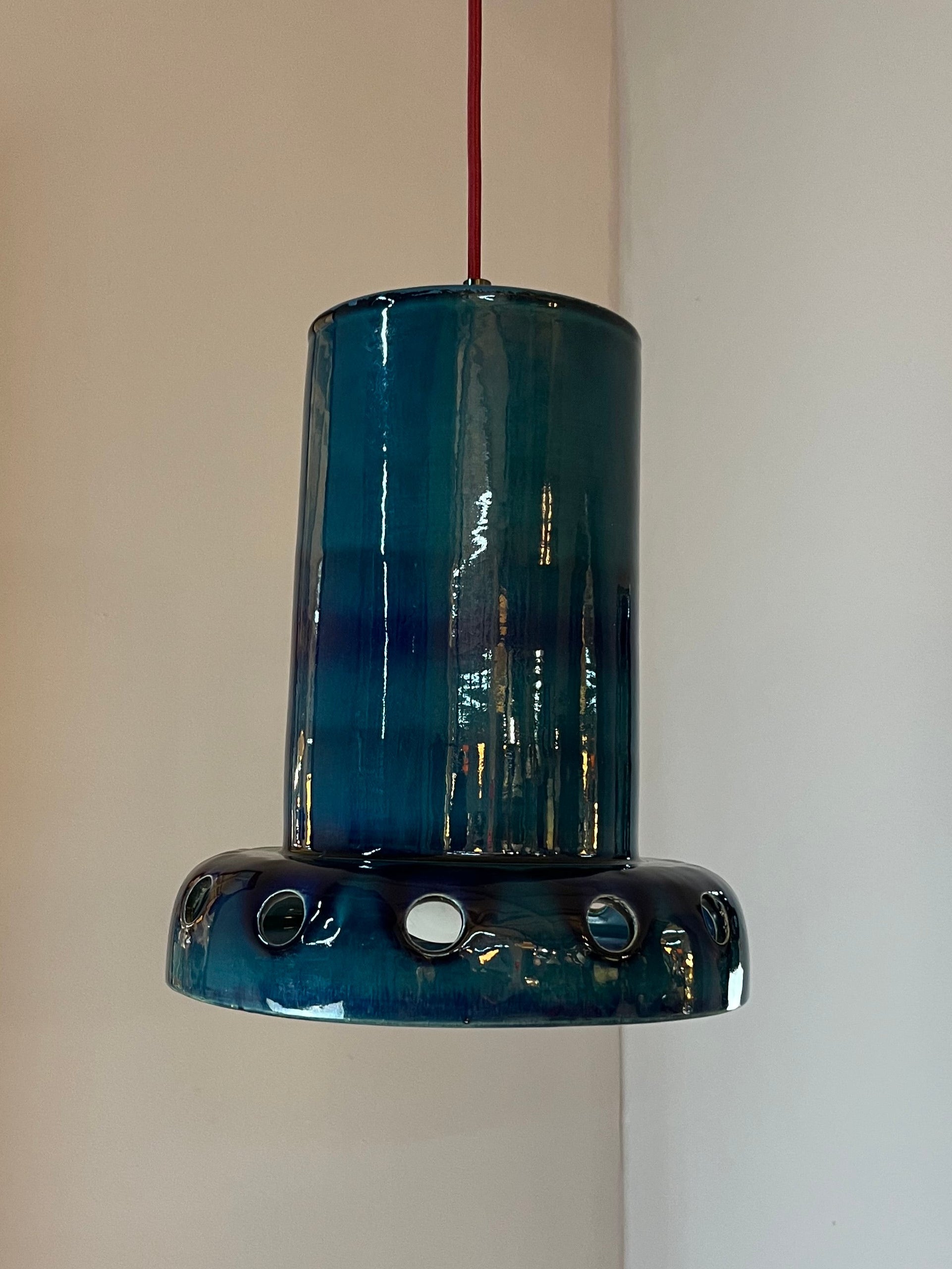 Hängelampe blau Keramik West German Pottery