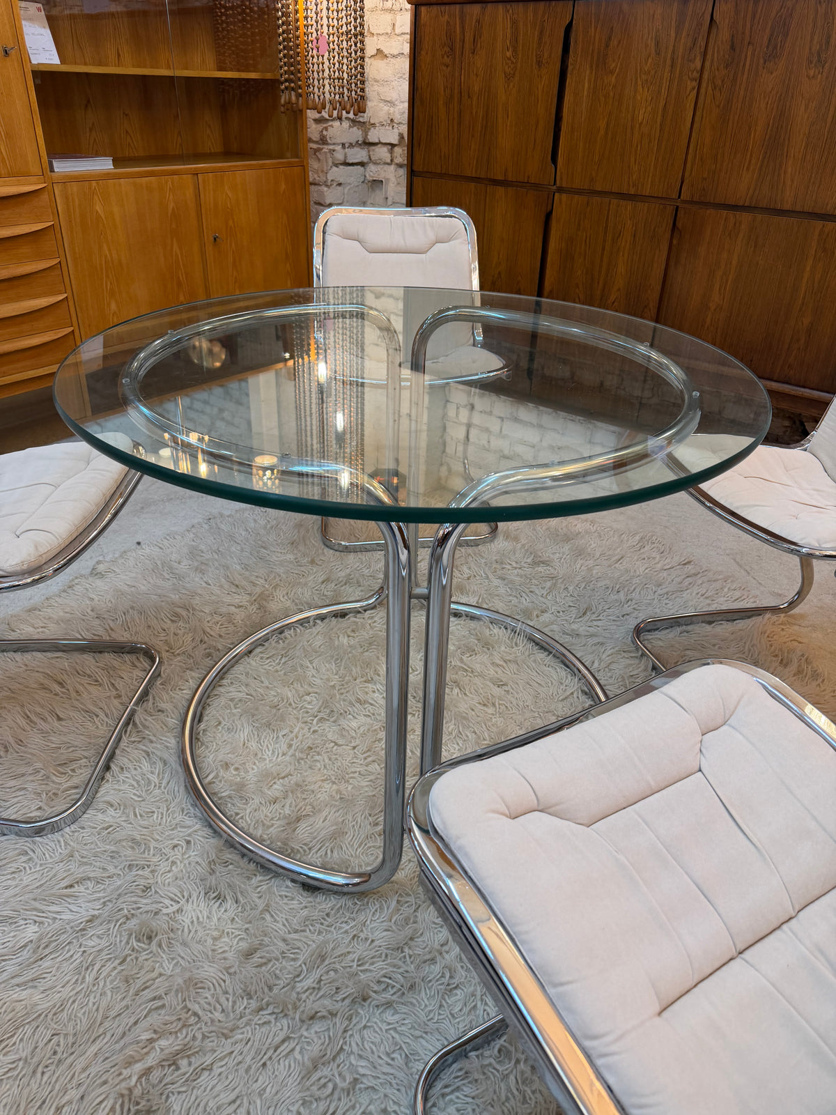 Runder Esstisch Chrom & Glas aus Italien
