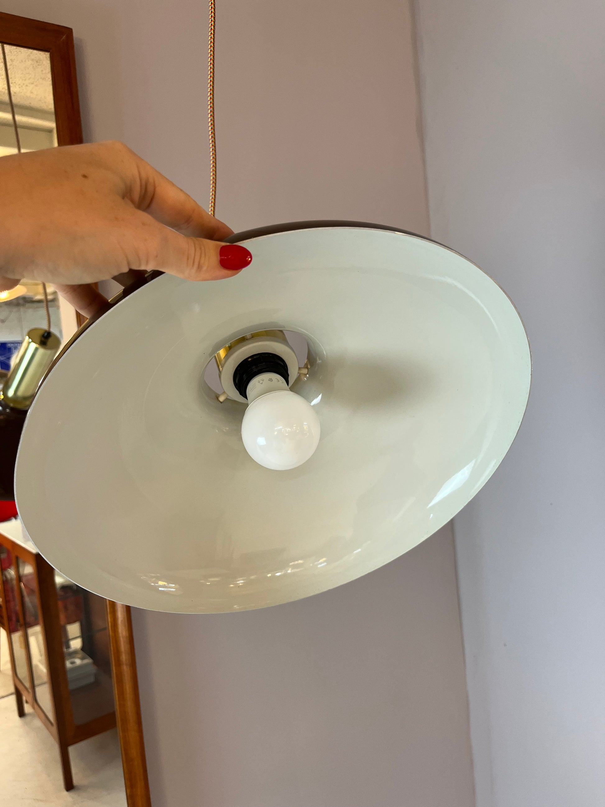 Hängelampe braun Messing aus Dänemark