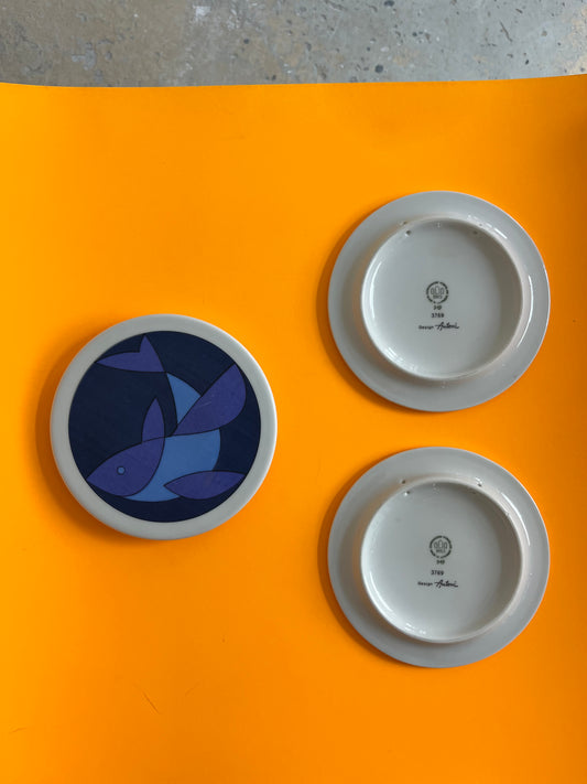 Set: 3x Sammelteller / Wandteller Fische blau von Ib Antoni für Bing & Grøndahl