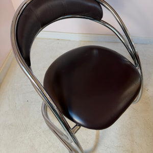 Freischwinger dunkelbraun Leder Chrom