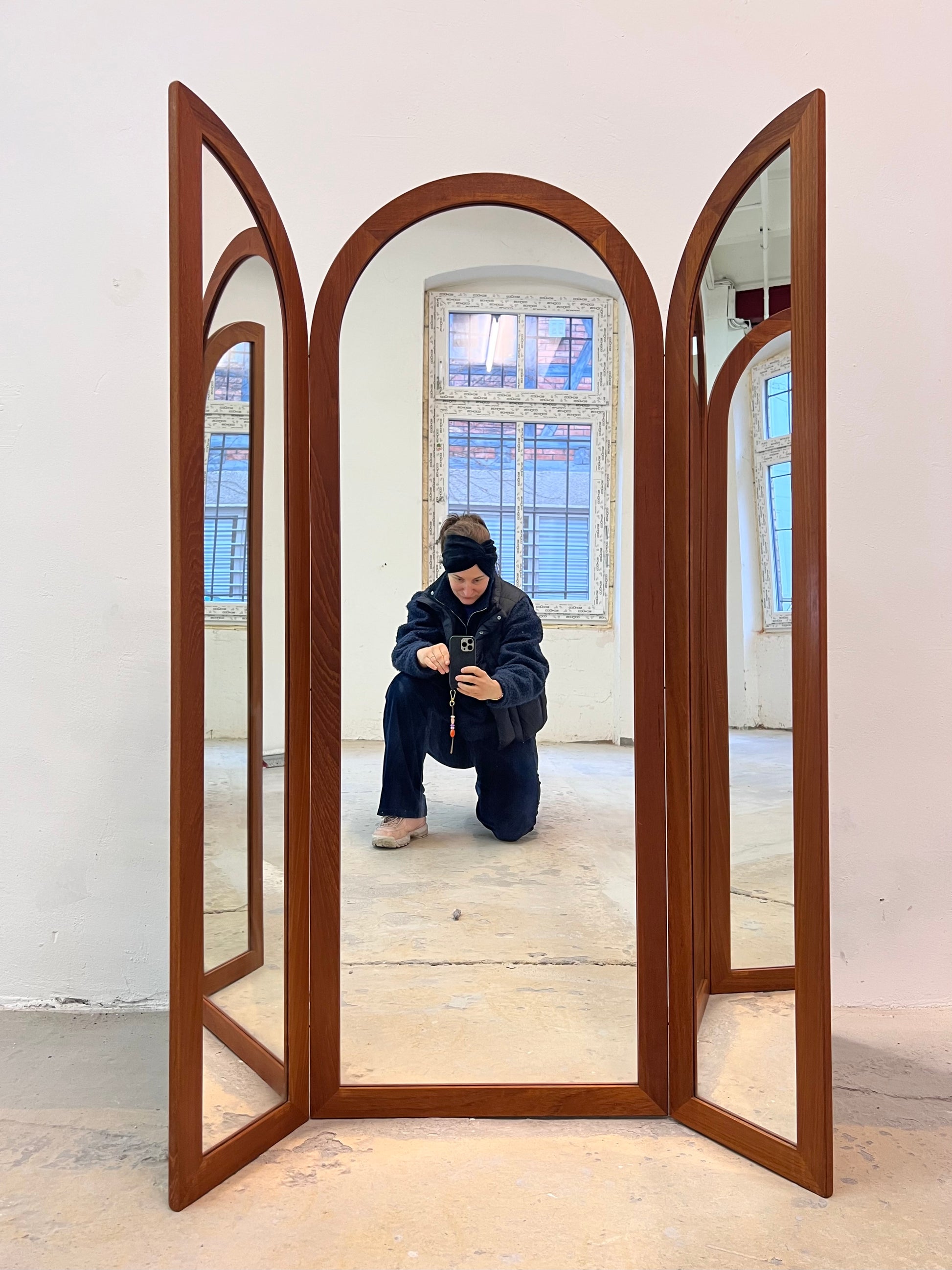 Klappbarer Wandspiegel Teak von Fakse Furniture aus Dänemark