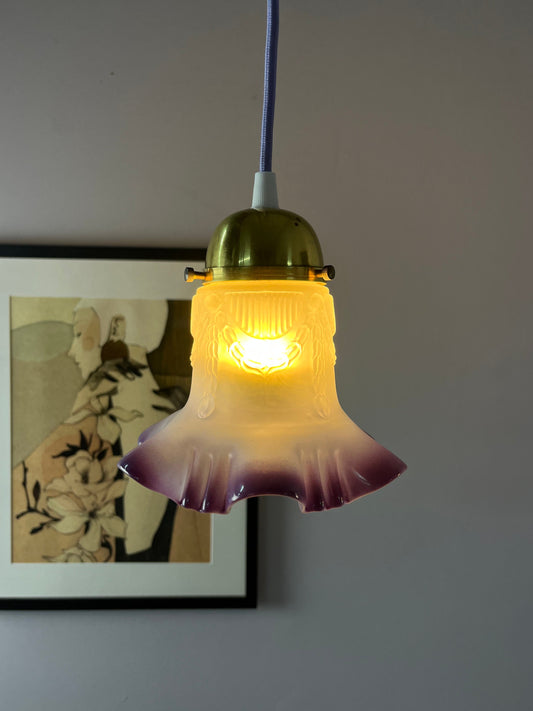 Hängelampe Blume lila Glas Messing