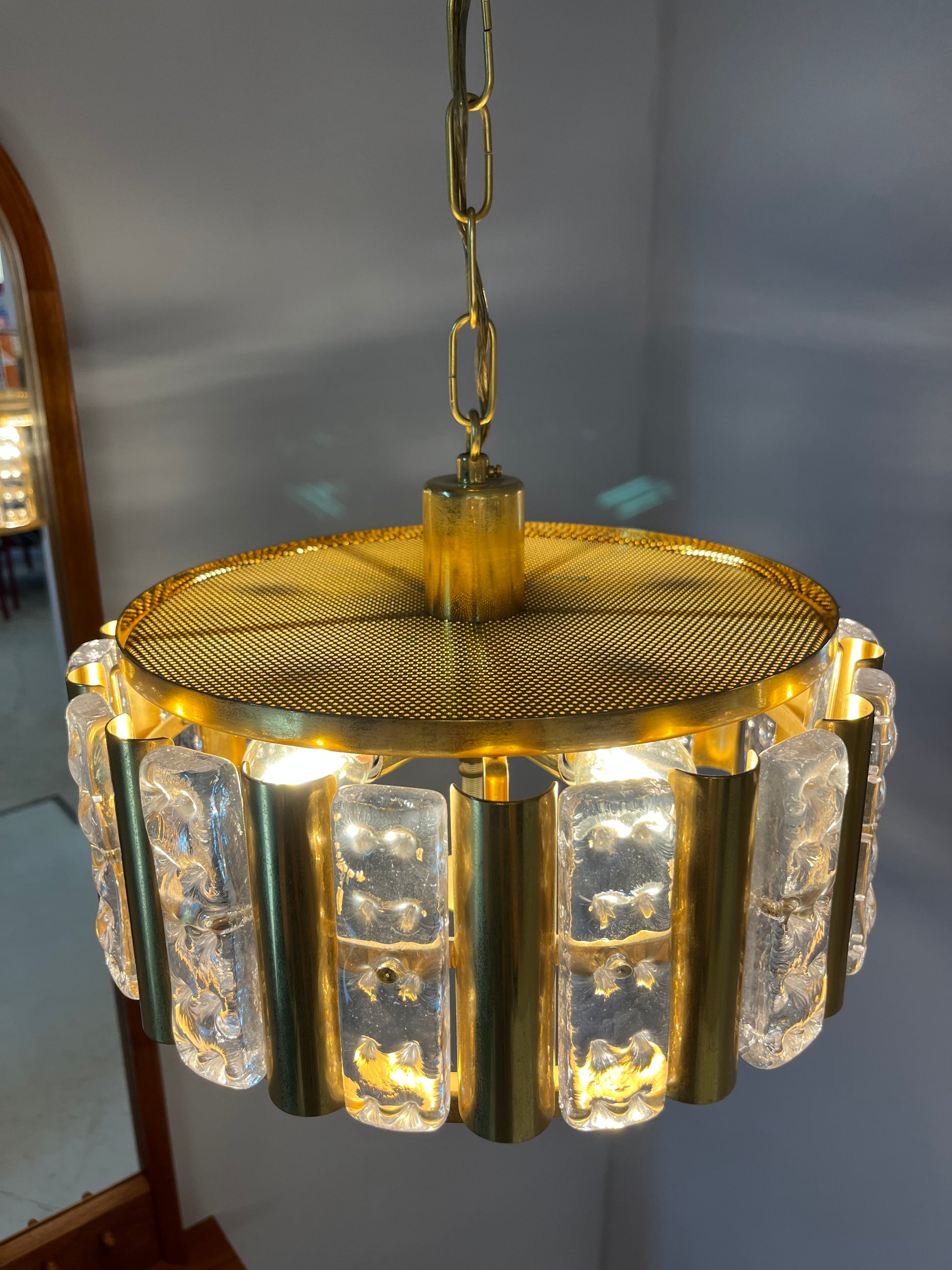 Hängelampe Messing Glas von Carl Fagerlund für Orrefors