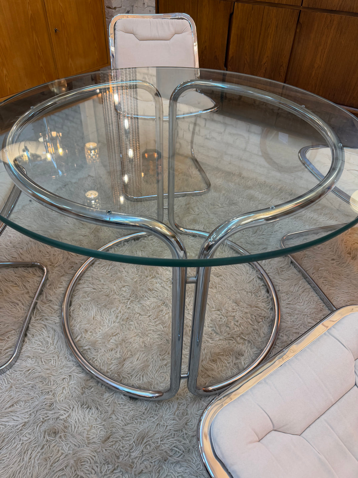 Runder Esstisch Chrom & Glas aus Italien
