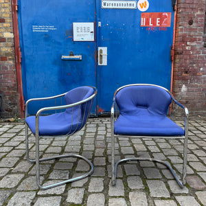 Set: 2x Freischwinger Chrom blau von Gastone Rinaldi für Alma
