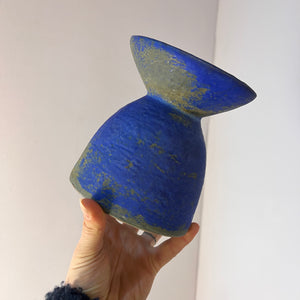 Set: Vase, Kerzenständer & Schale blau von Majolika Keramik Manufaktur