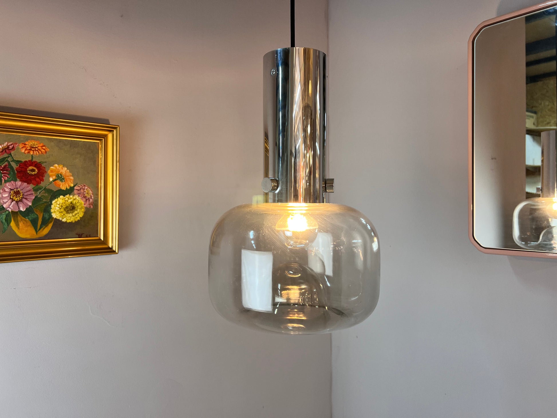 Hänge- oder Deckenlampe Glas Chrom von Glashütte Limburg