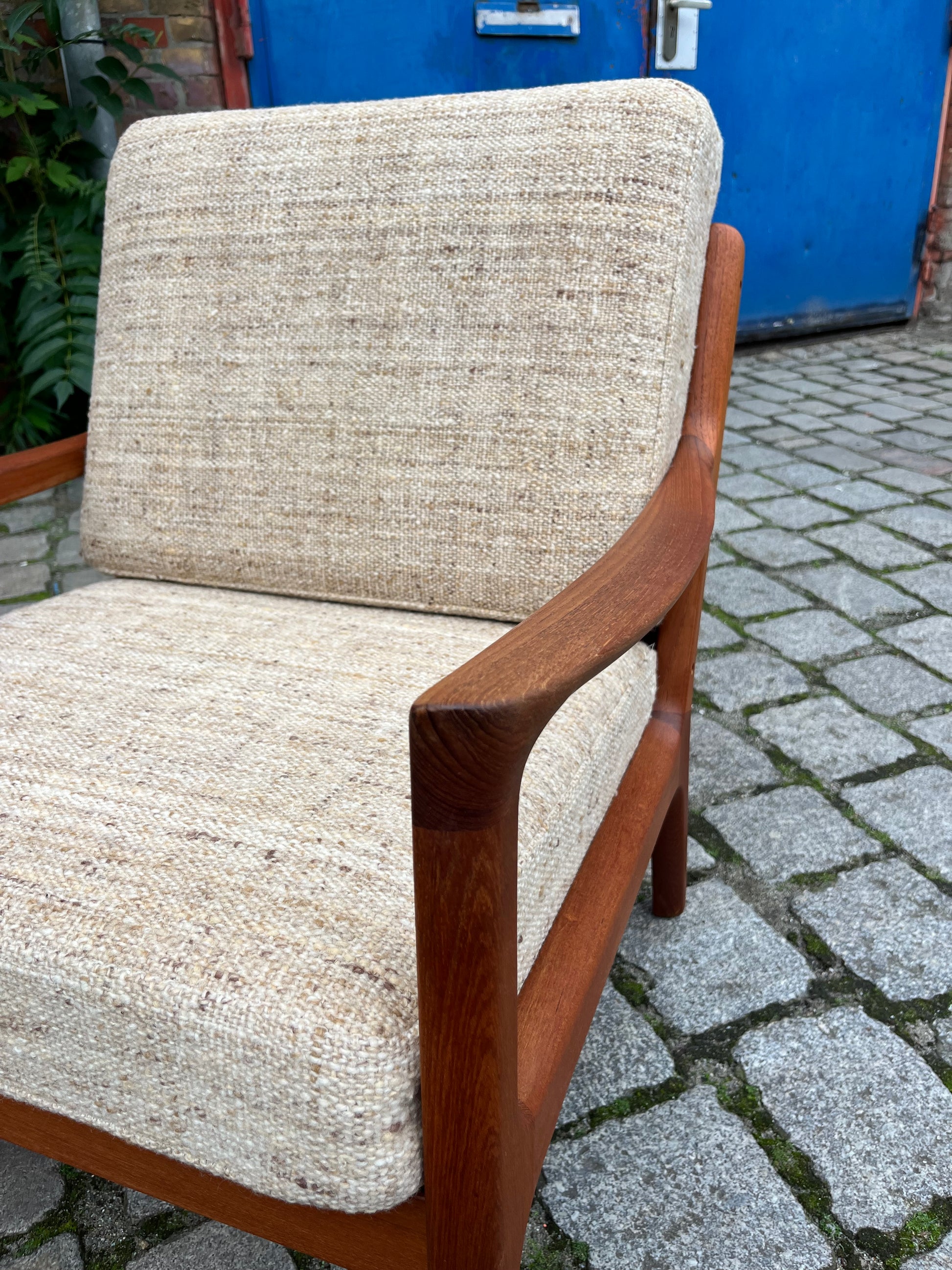 Sessel Senator beige Wolle Teak von Ole Wanscher für Cado
