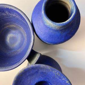 Set: Vase, Kerzenständer & Schale blau von Majolika Keramik Manufaktur