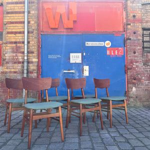 Set: 6x Esszimmerstuhl grau Teak neu gepolstert