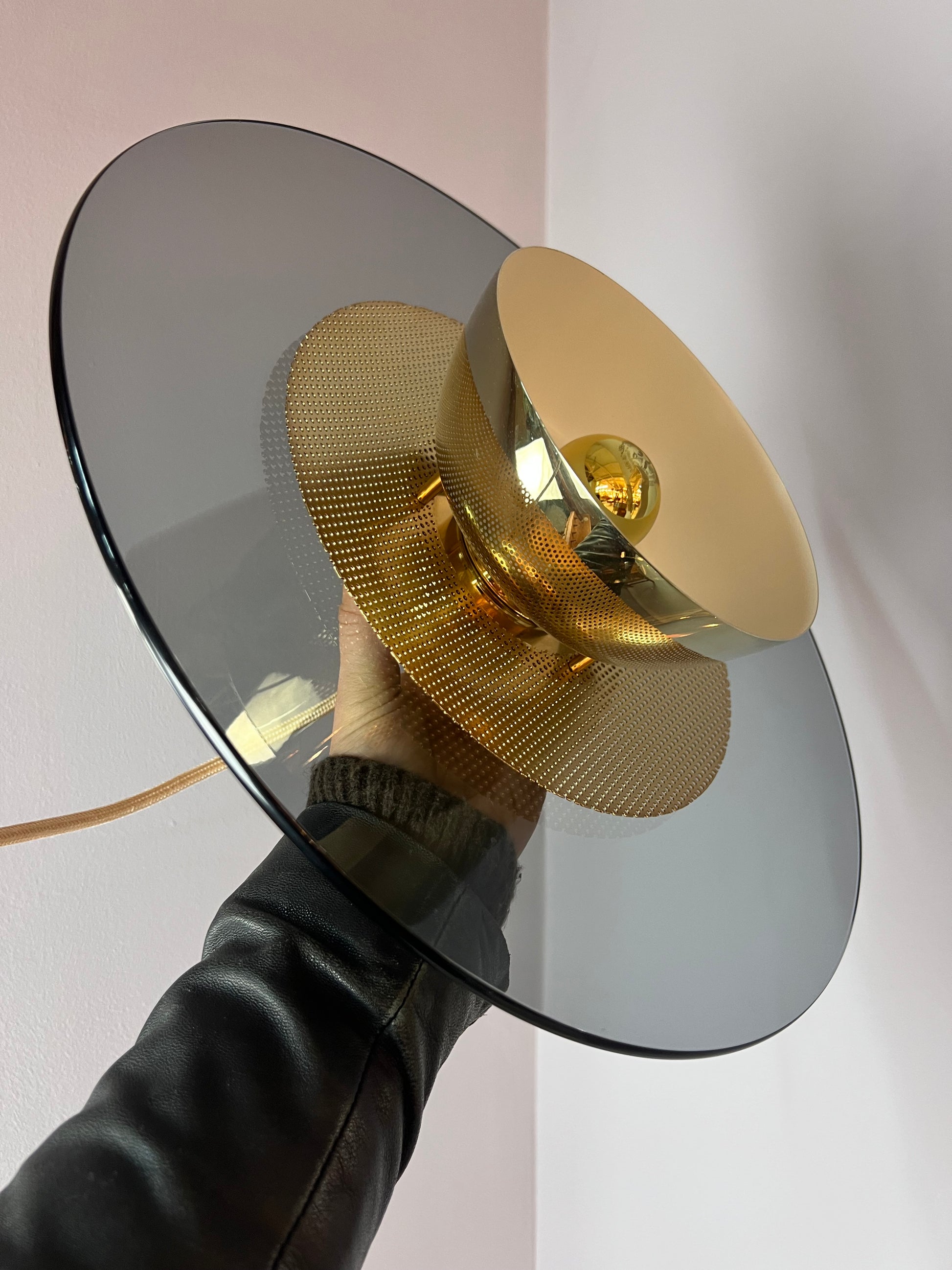 Lamellenlampe Gold Rauchglas aus Dänemark