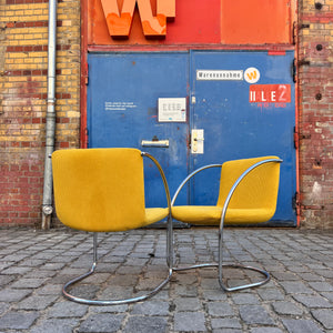 Freischwinger „Lens“ senfgelb Cord & Chrom von Giovanni Offredi für Saporiti Italia