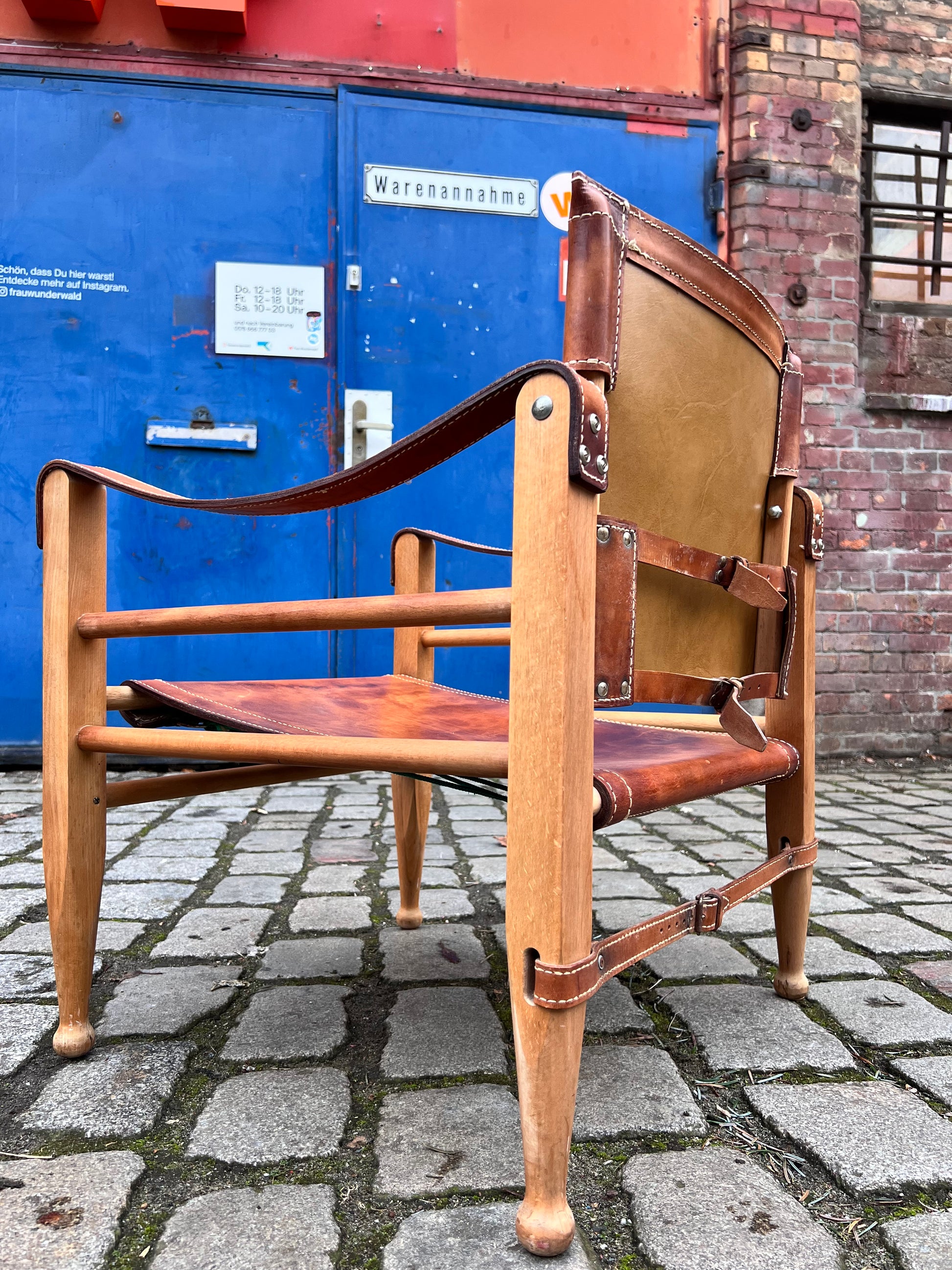 Safari-Sessel mit cognacfarbenem Lederbezug von Aage Bruun & Søn