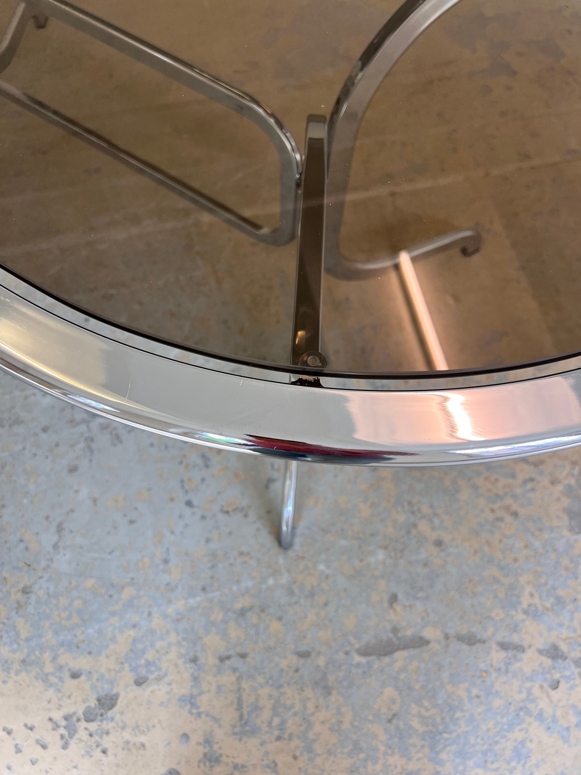 Ovaler Esstisch Chrom & Rauchglas von Gastone Rinaldi für Rima