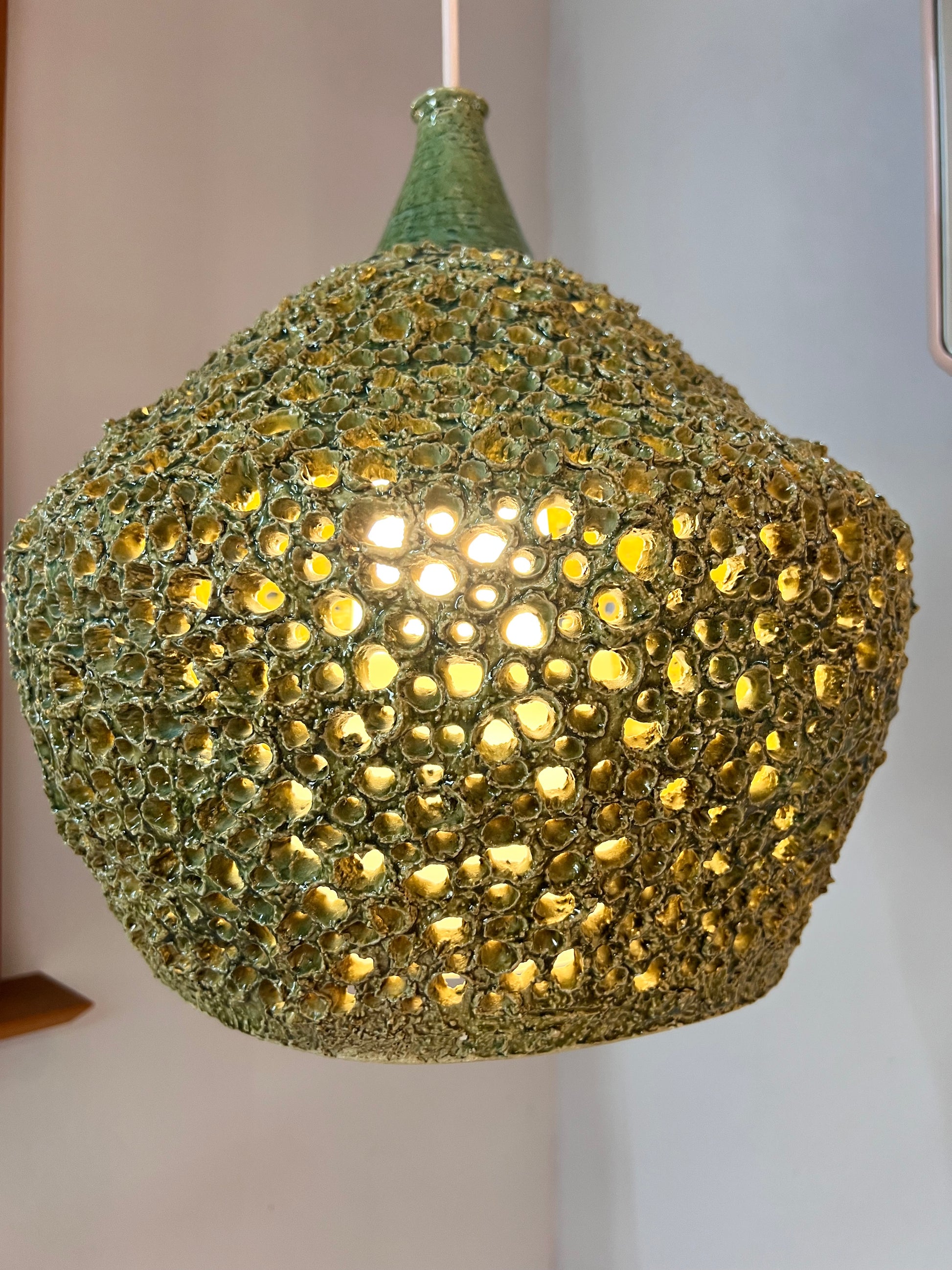 Hängelampe grün Keramik grün 70er