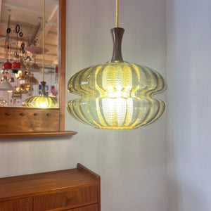 Hängelampe Glas und Teak aus Dänemark