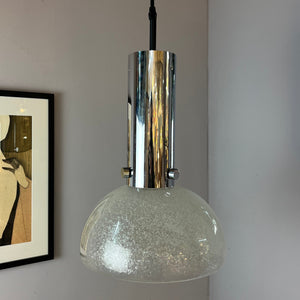 Hängelampe Chrom Eisglas von Herbert Proft für Glashütte Limburg