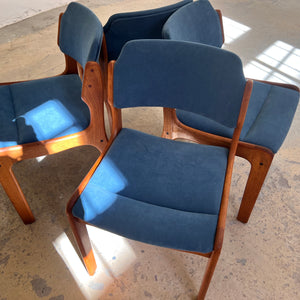 Set: 4x Polsterstuhl blau Teak von Erik Buch für O.D. Møbler