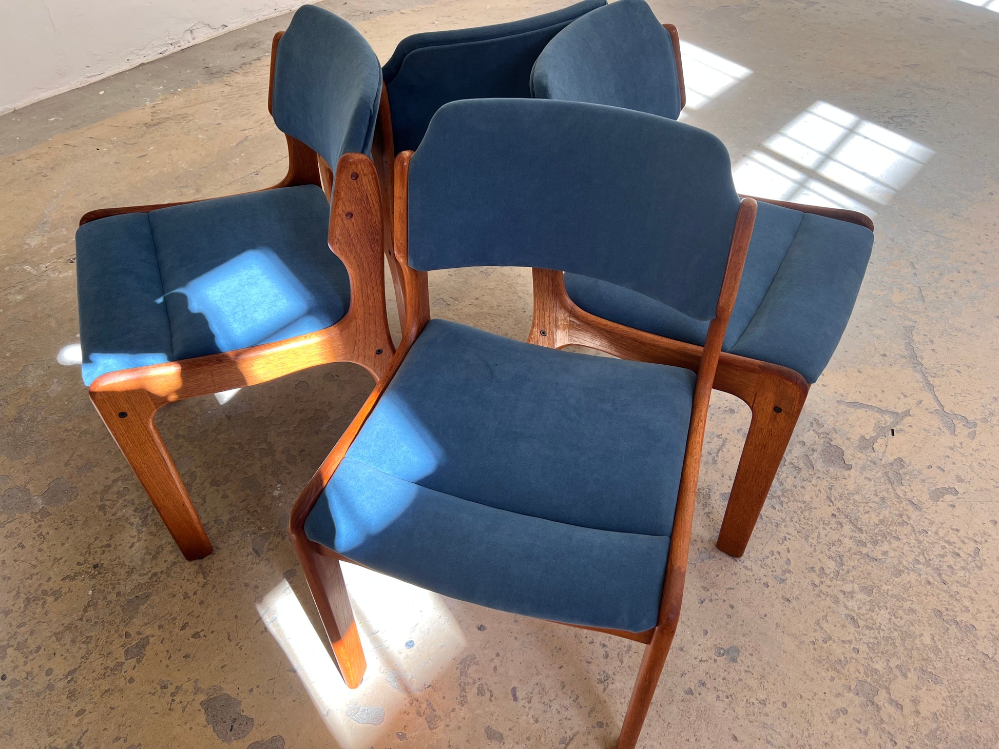 Set: 4x Polsterstuhl blau Teak von Erik Buch für O.D. Møbler
