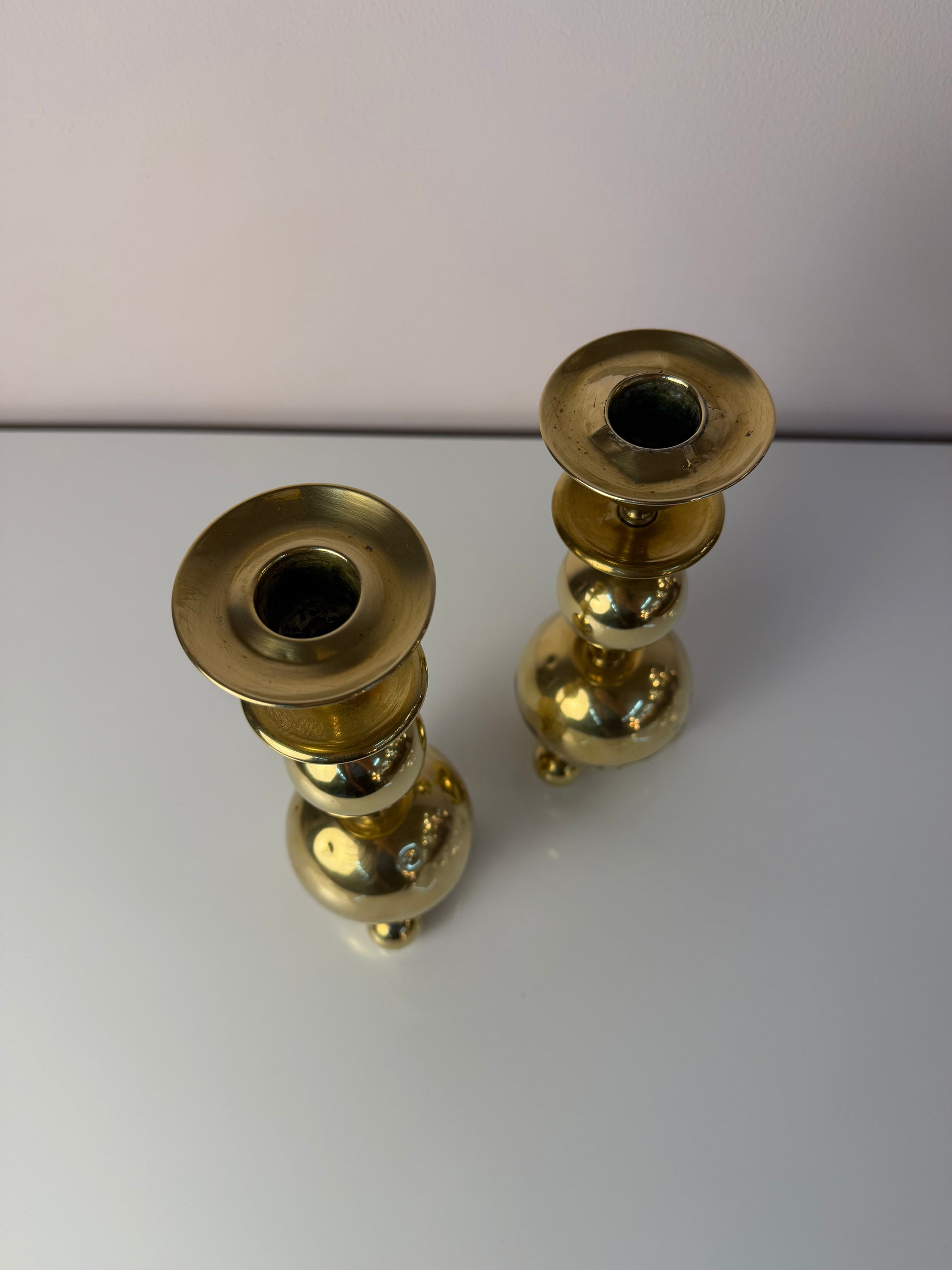 Set: 2x Kugel Kerzenständer Messing aus Dänemark