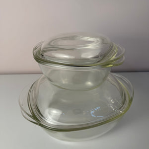 Set: 2 Auflaufformen mit Deckel von Heinrich Löffelhardt für SCHOTT & GEN Mainz - Jenaer Glas
