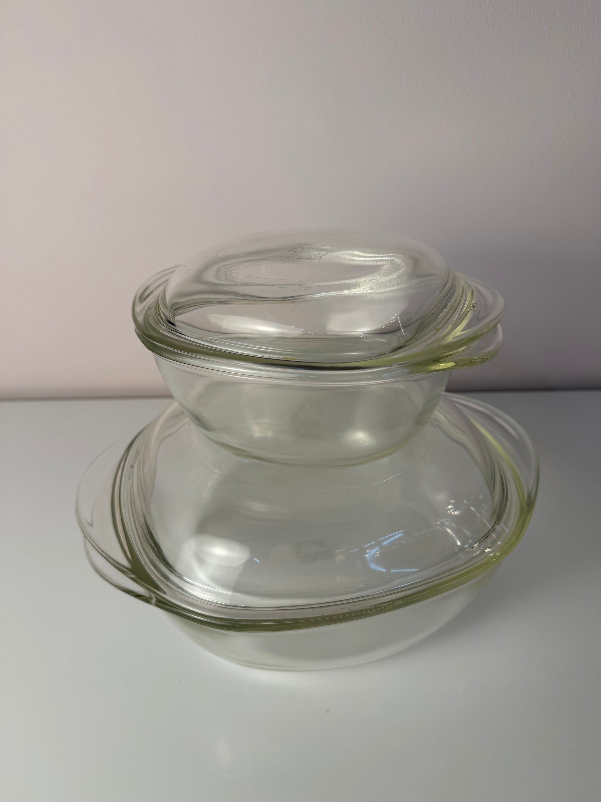 Set: 2 Auflaufformen mit Deckel von Heinrich Löffelhardt für SCHOTT & GEN Mainz - Jenaer Glas