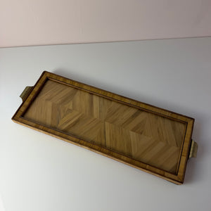 Tablett mit Stroh Intarsien und Messinggriffen von Josa