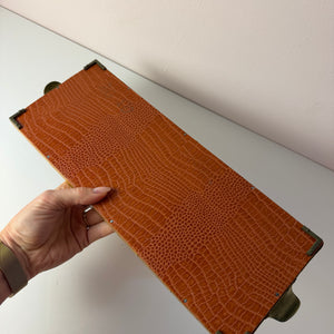 Tablett mit Stroh Intarsien und Messinggriffen von Josa