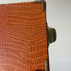 Tablett mit Stroh Intarsien und Messinggriffen von Josa