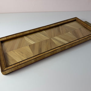 Tablett mit Stroh Intarsien und Messinggriffen von Josa