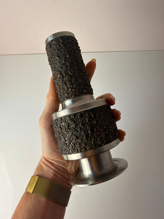 Brutalistische Vase silber braun