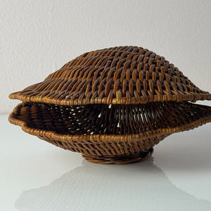 Muscheldose auf geflochtener Weide