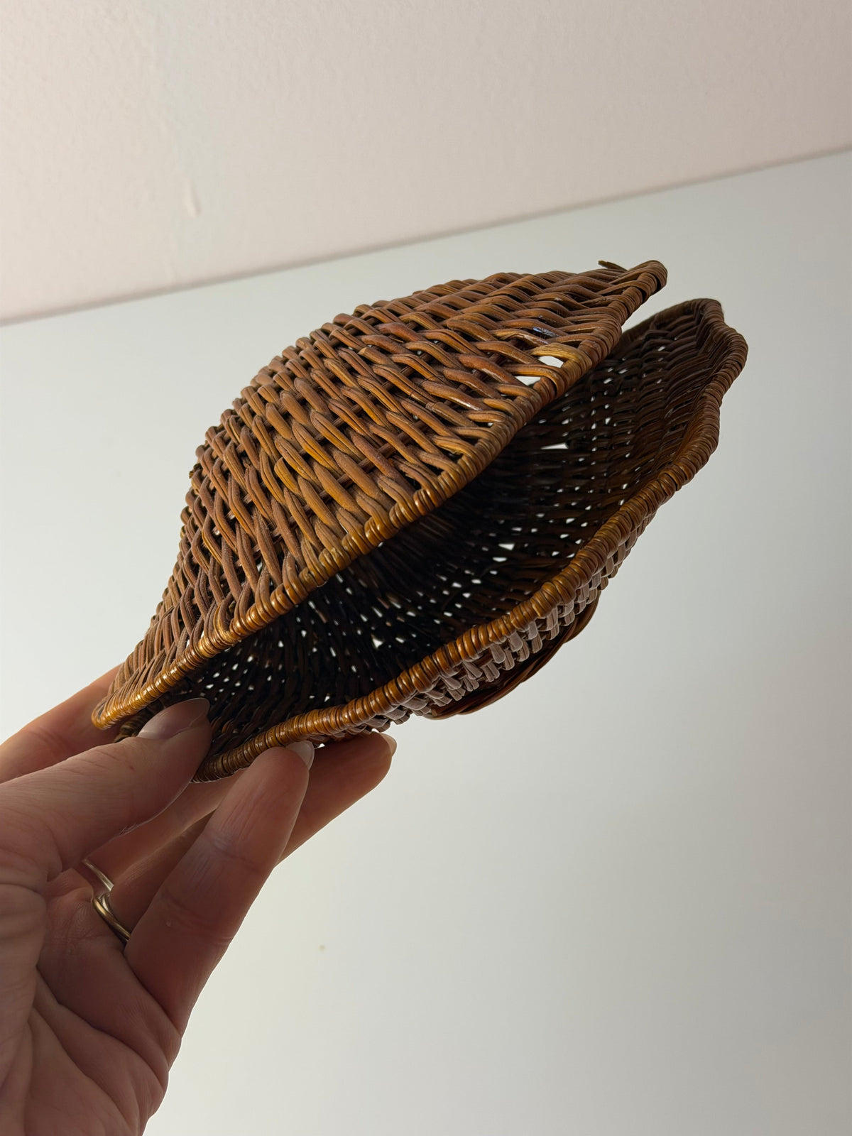 Muscheldose auf geflochtener Weide