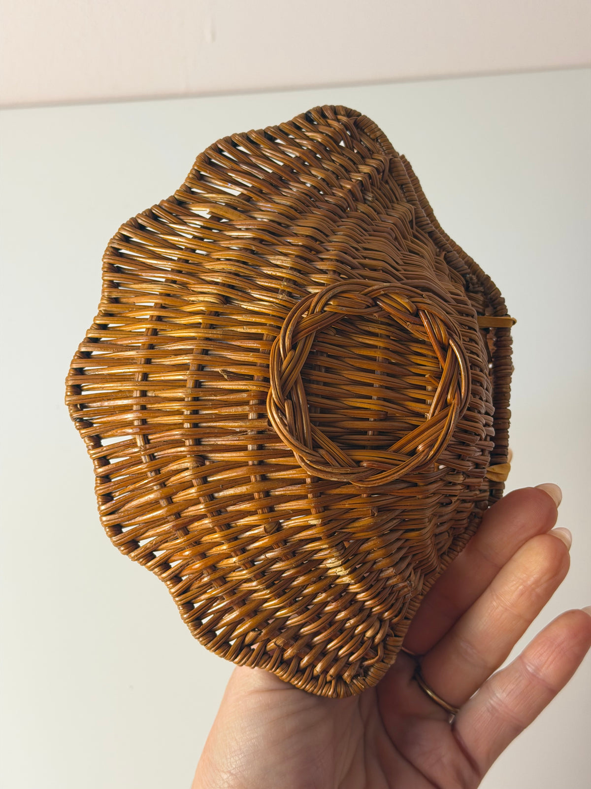 Muscheldose auf geflochtener Weide
