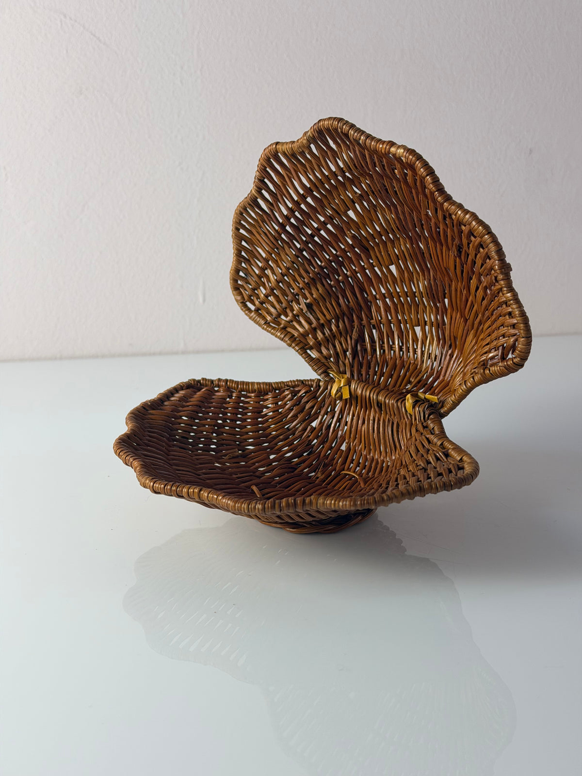 Muscheldose auf geflochtener Weide