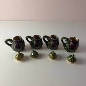 Set: Kanne & 4 Tassen in Auberginenform für Likör