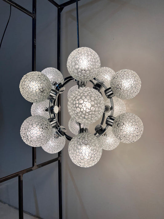 Sputnik Kugel Kronleuchter weiß Chrom