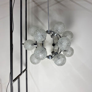 Sputnik Kugel Kronleuchter weiß Chrom