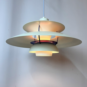 Lamellenlampe PH5 weiß blau mit lila Kabel von Poul Henningsen für Louis Poulsen