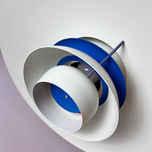 Lamellenlampe PH5 weiß blau mit lila Kabel von Poul Henningsen für Louis Poulsen