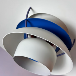 Lamellenlampe PH5 weiß blau mit lila Kabel von Poul Henningsen für Louis Poulsen